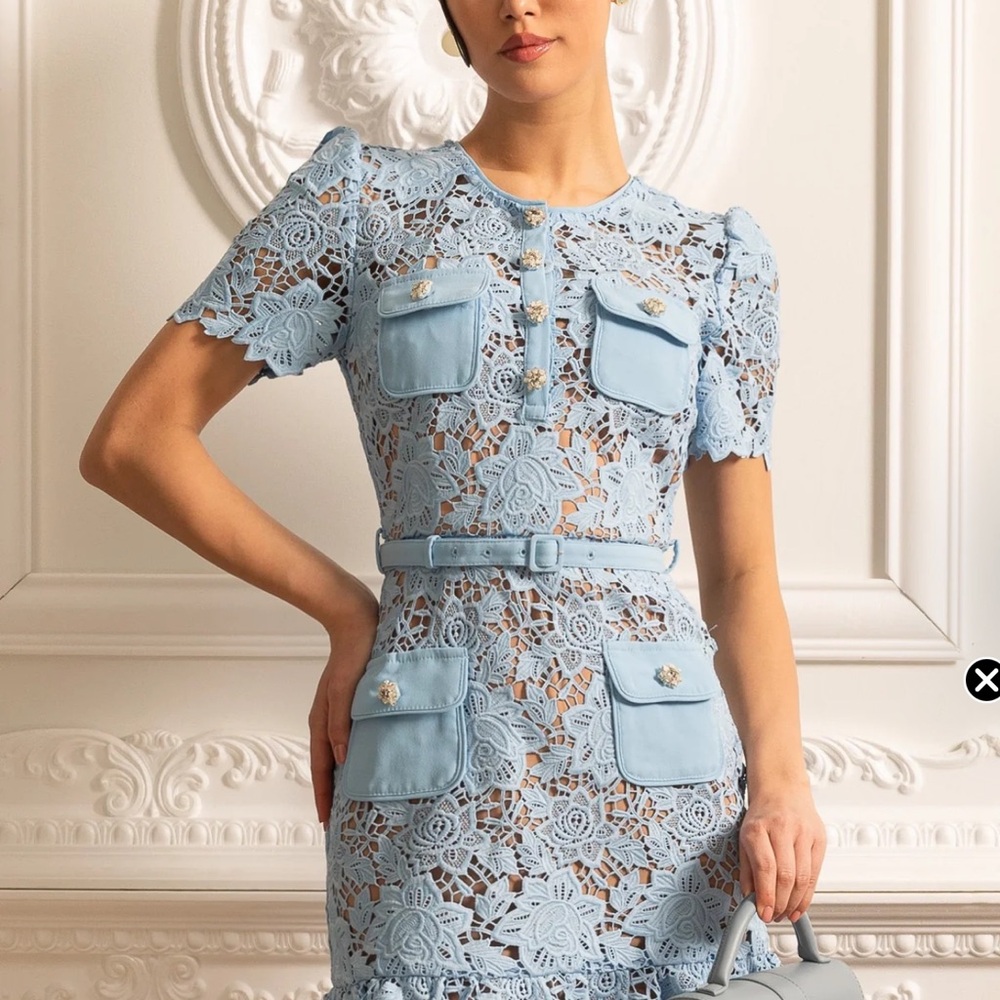 Elegant Blue Lace Dress